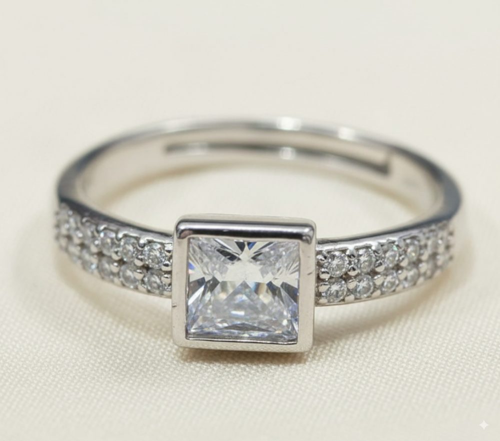 Diamond Square Shape 925 Sterling Silver Ring