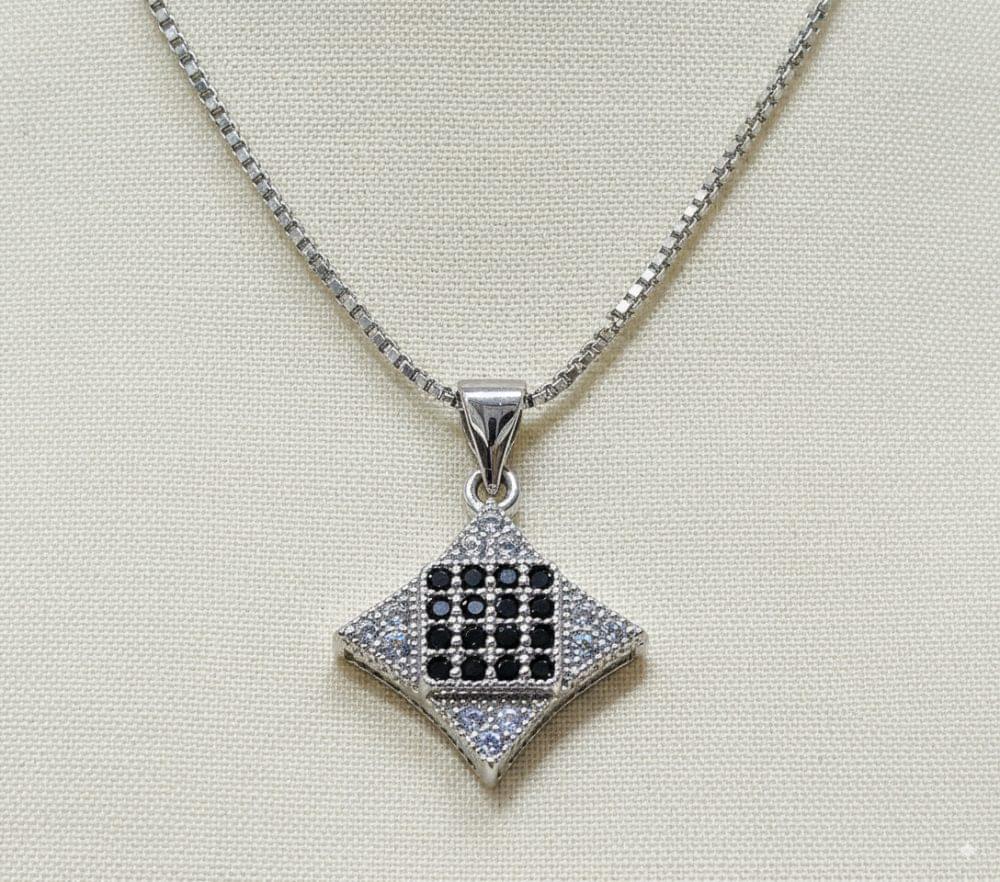 Black and Silver Chessboard Pendant Necklace